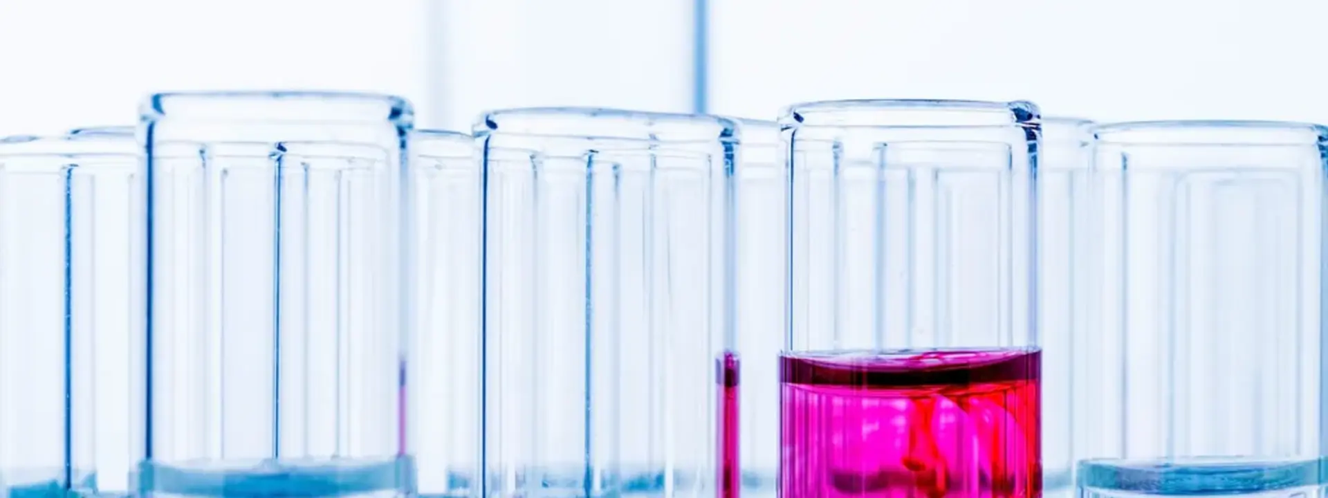 Test tubes containing liquid in the chemical industry