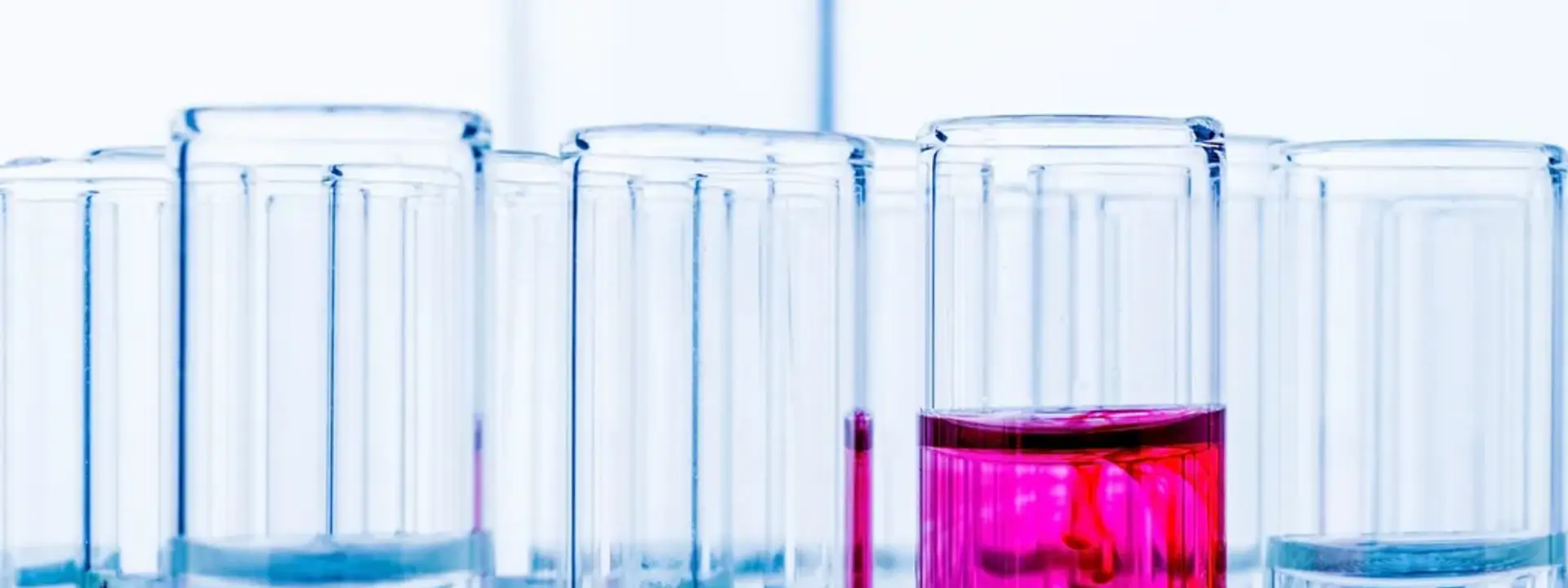 Test tubes containing liquid in the chemical industry